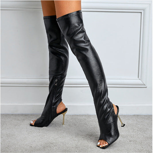 Womens Square Toe Cutout Over Knee Side Zip Cool Boots-Junk in the Trunk