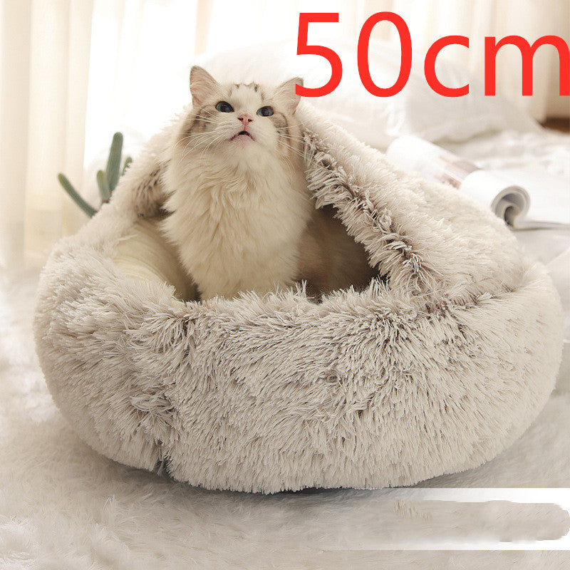 2 In 1 Dog And Cat Bed Pet Winter Bed Round Plush Warm Bed House Soft Long Plush Pets Bed-Junk in the Trunk