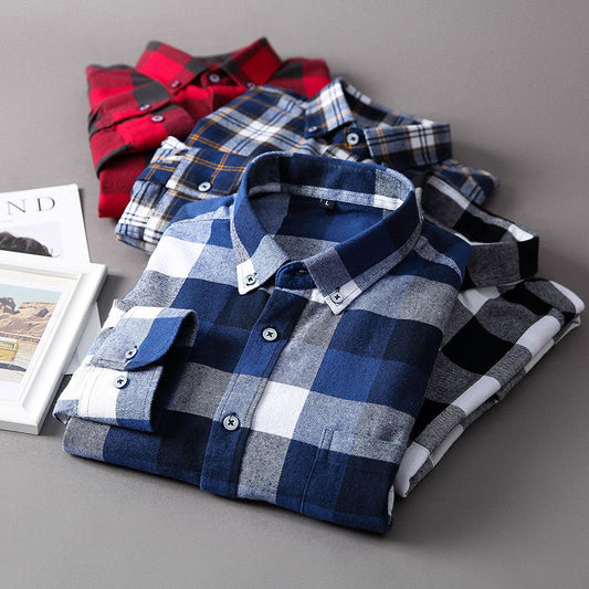 Casual All-match Plaid Long-sleeved Shirt Men-Junk in the Trunk