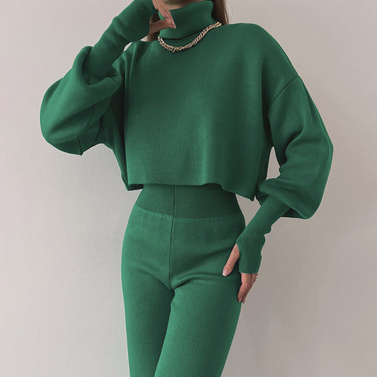 Autumn And Winter New European And American Turtleneck Loose Long Sleeve Top Female Casual Fashion Set-Junk in the Trunk