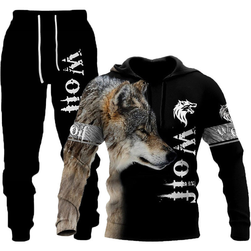 3D Wolf Print Tracksuit Men Sportswear Hooded Sweatsuit Two Piece Outdoors Running Fitness Mens Clothing Jogging Set-Junk in the Trunk