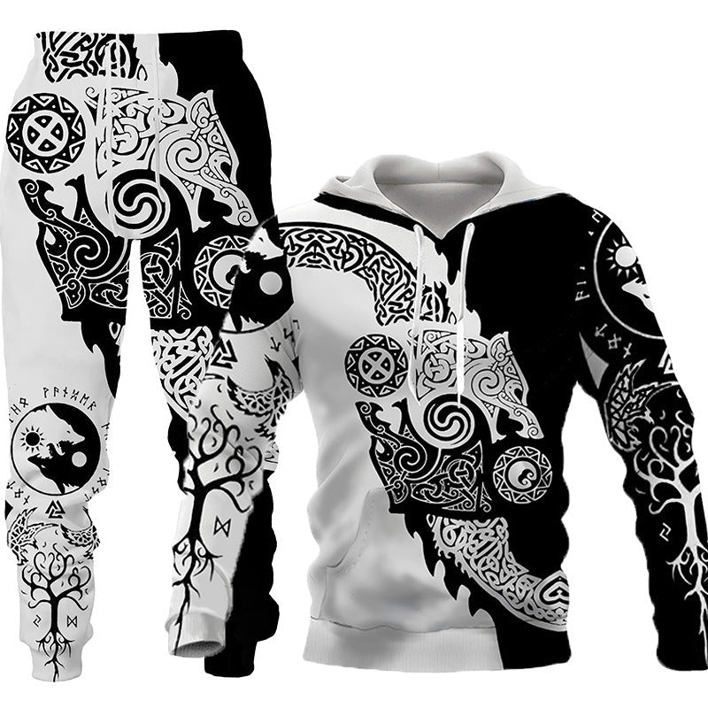 3D Wolf Print Tracksuit Men Sportswear Hooded Sweatsuit Two Piece Outdoors Running Fitness Mens Clothing Jogging Set-Junk in the Trunk