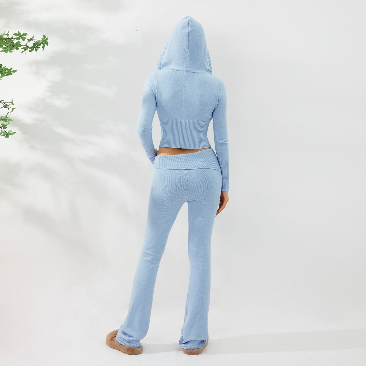 2pcs Knitted Hooded Suits Women's Long-sleeved Cardigan And High Waisted Trousers Clothing-Junk in the Trunk